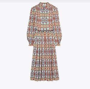 Tory Burch Printed Long Sleeve Pleated Midi Dress